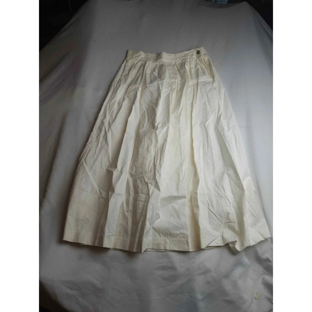 Bryn Connelly Vintage White Cotton Pleated Midi Skirt Made in Japan Womens 8